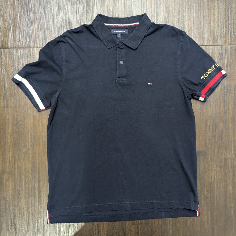 Tommy Hilfiger | Men's Large Navy Blue Flag Cuff Polo Shirt